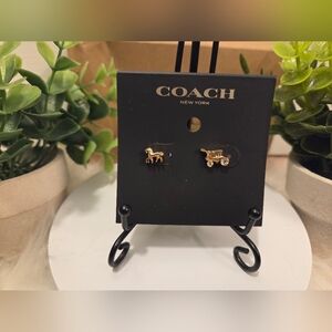 Coach Gold Horse and Carriage Stud Earrings